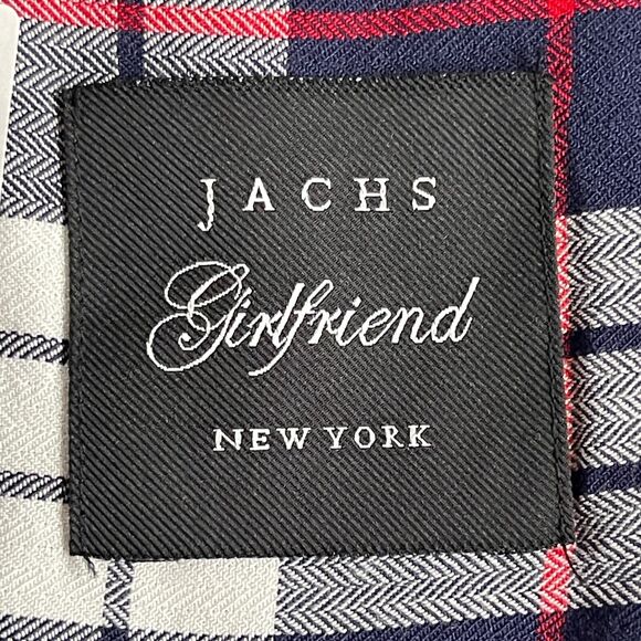 JACHS Girlfriend Button Up Top Women Size XXL Navy Red Plaid Cap Sleeve Pockets - Picture 2 of 11